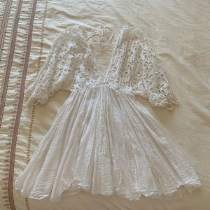 Free People White Mini Boho Dress Sz XS
